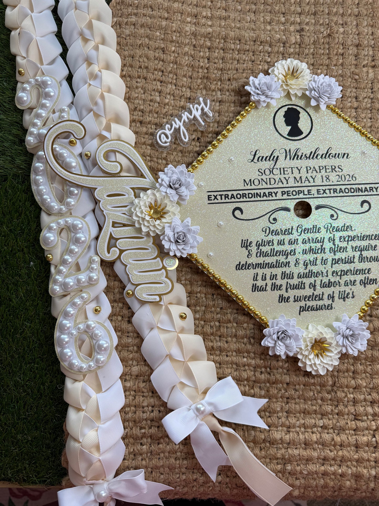 Grad cap topper & Grad Lei Bundle Coquette theme
