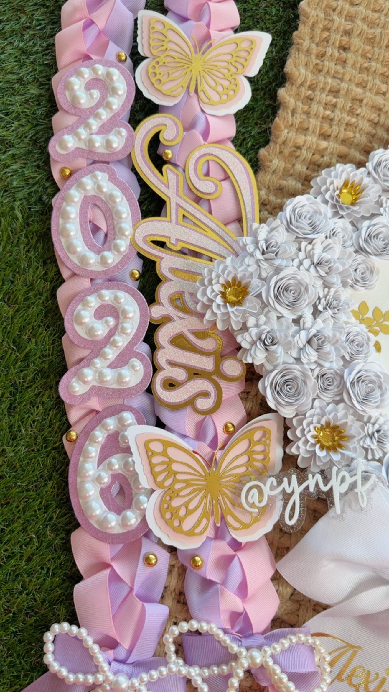 Custom Graduation Lei Coquette Pearls #s (CURSIVE NAME)