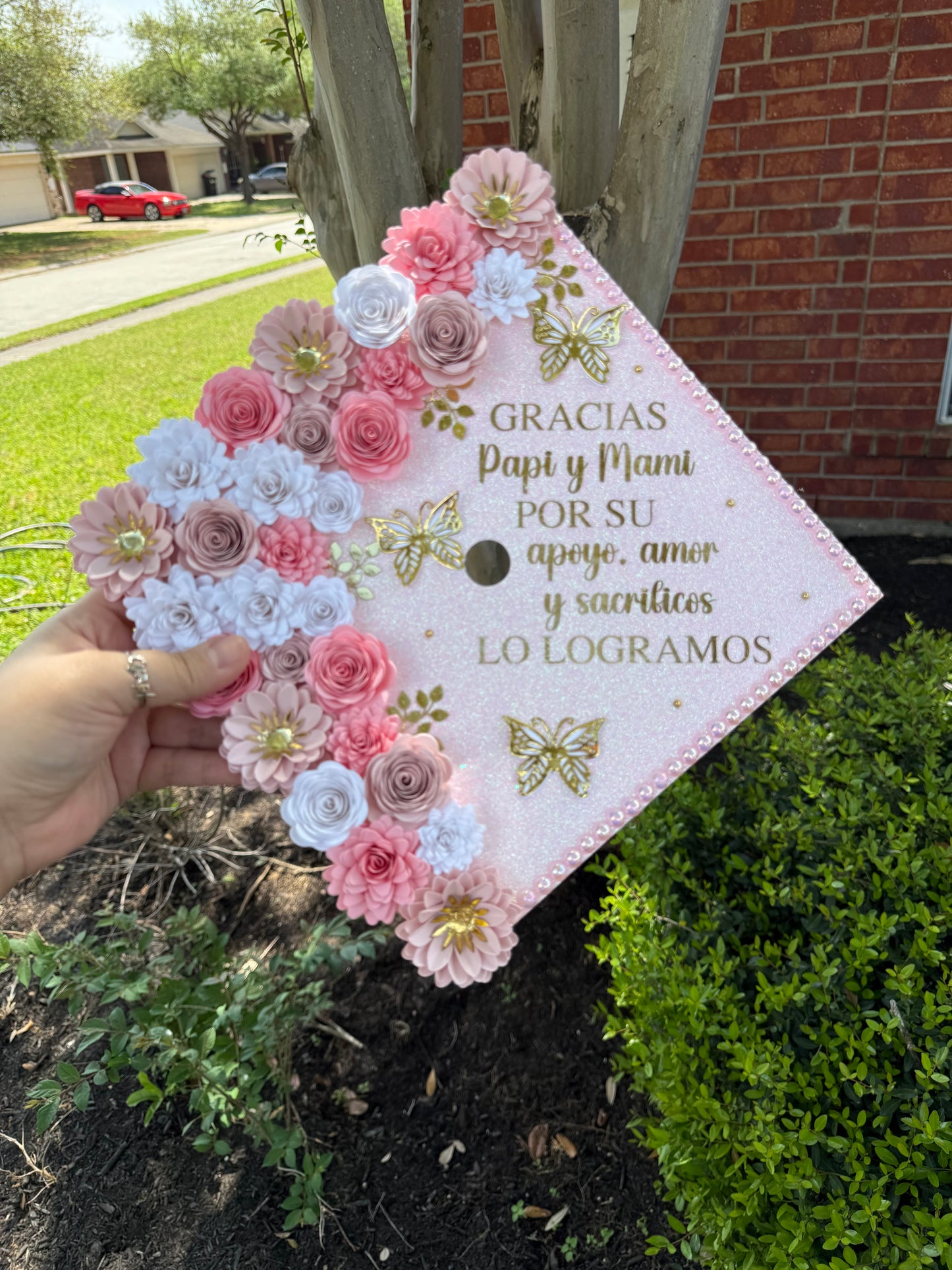 Grad Cap Topper/Half quote & Flowers
