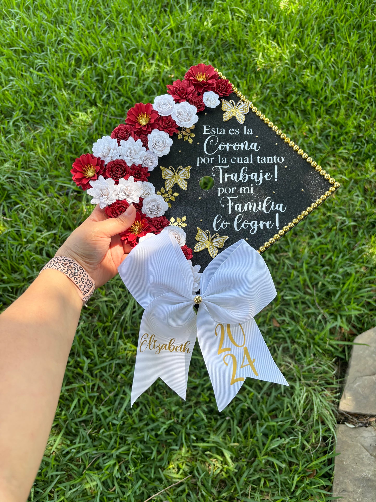 Grad Cap Topper/Half quote & Flowers