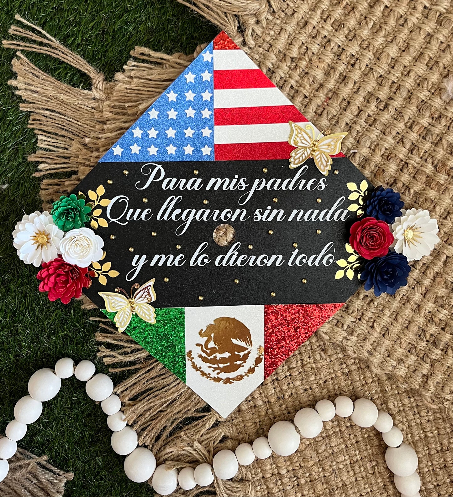 Grad Cap Topper 2 Country flags & Flowers