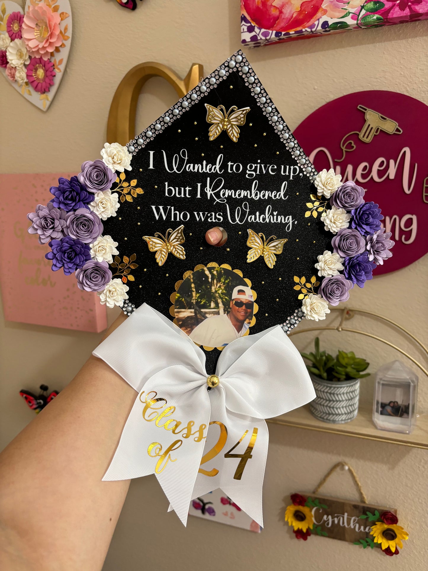 Grad Cap Topper Side Flowers