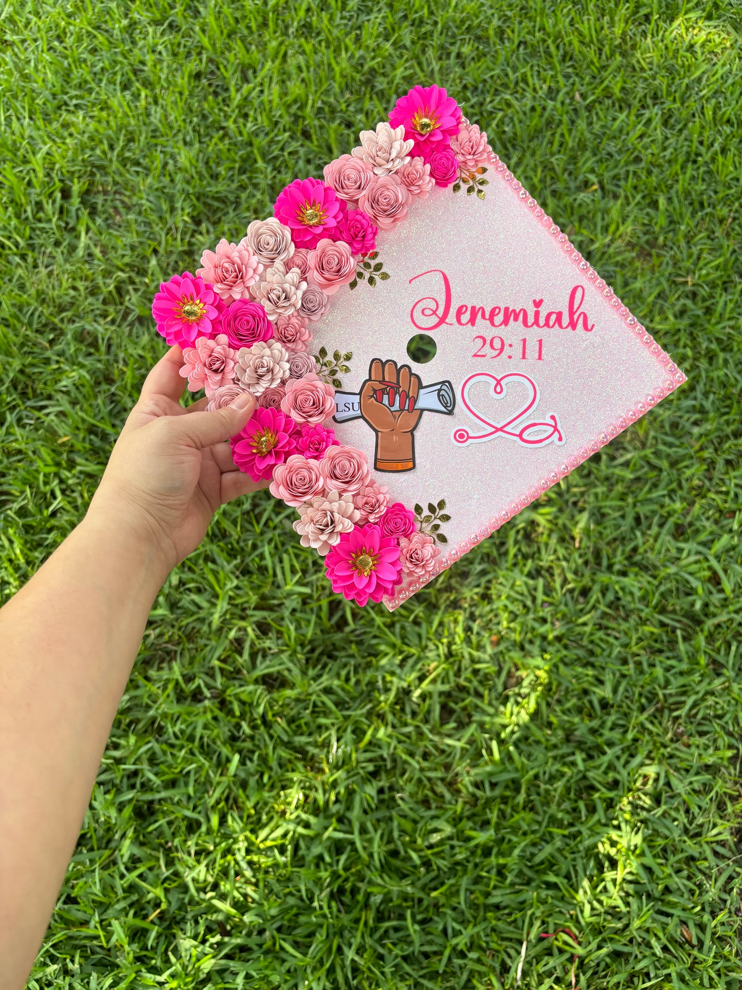 Grad Cap Topper/Half quote & Flowers