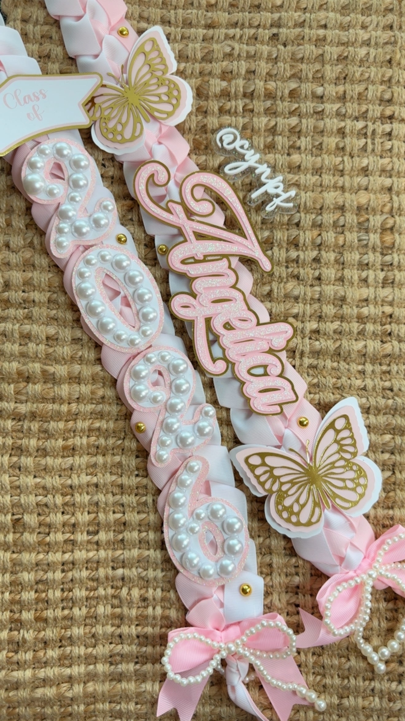 Custom Graduation Lei Coquette Pearls #s (CURSIVE NAME)