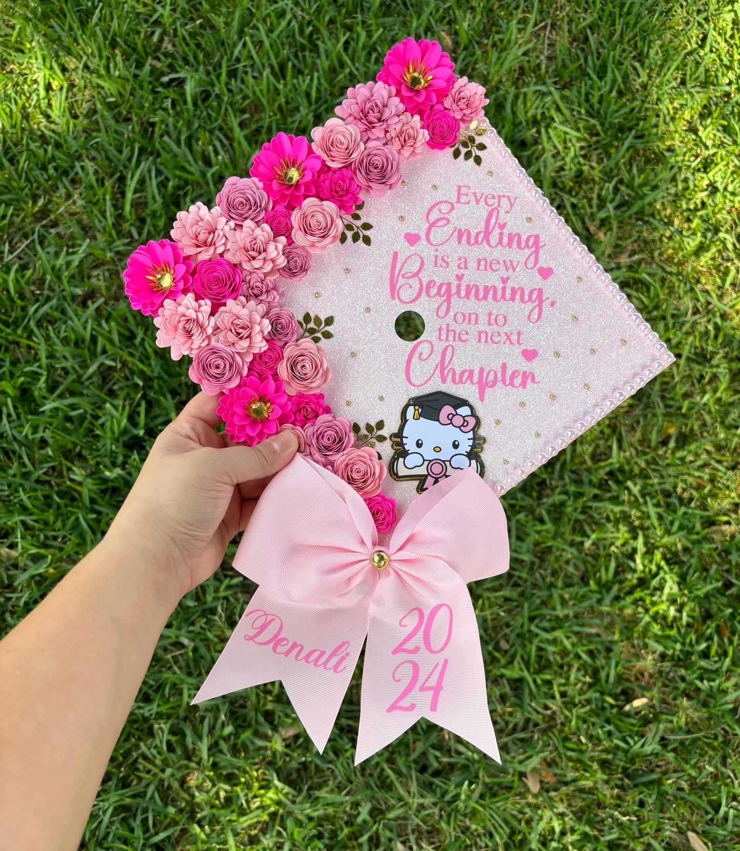 Grad Cap Topper/Half quote & Flowers