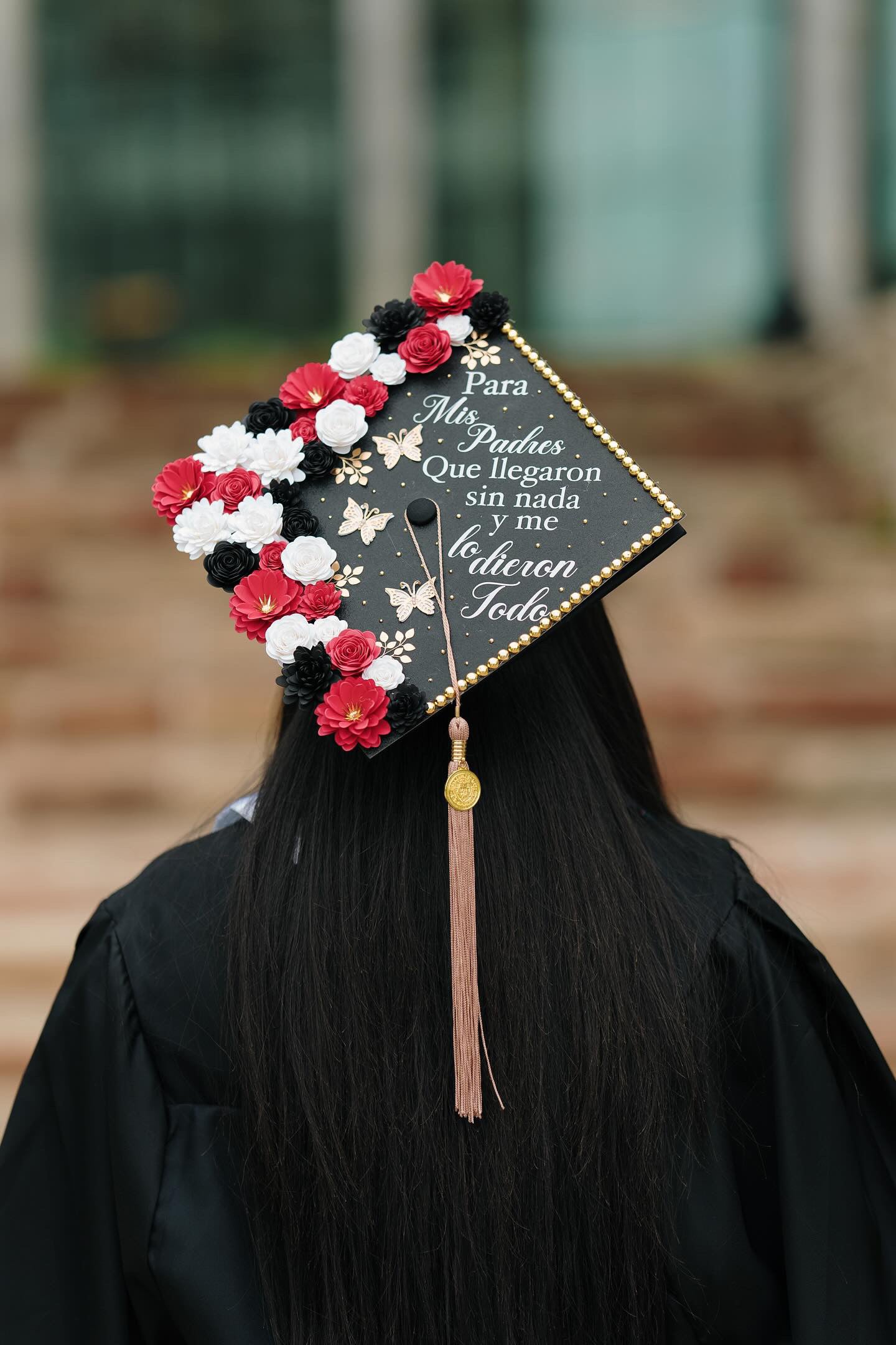 Grad Cap Topper/Half quote & Flowers