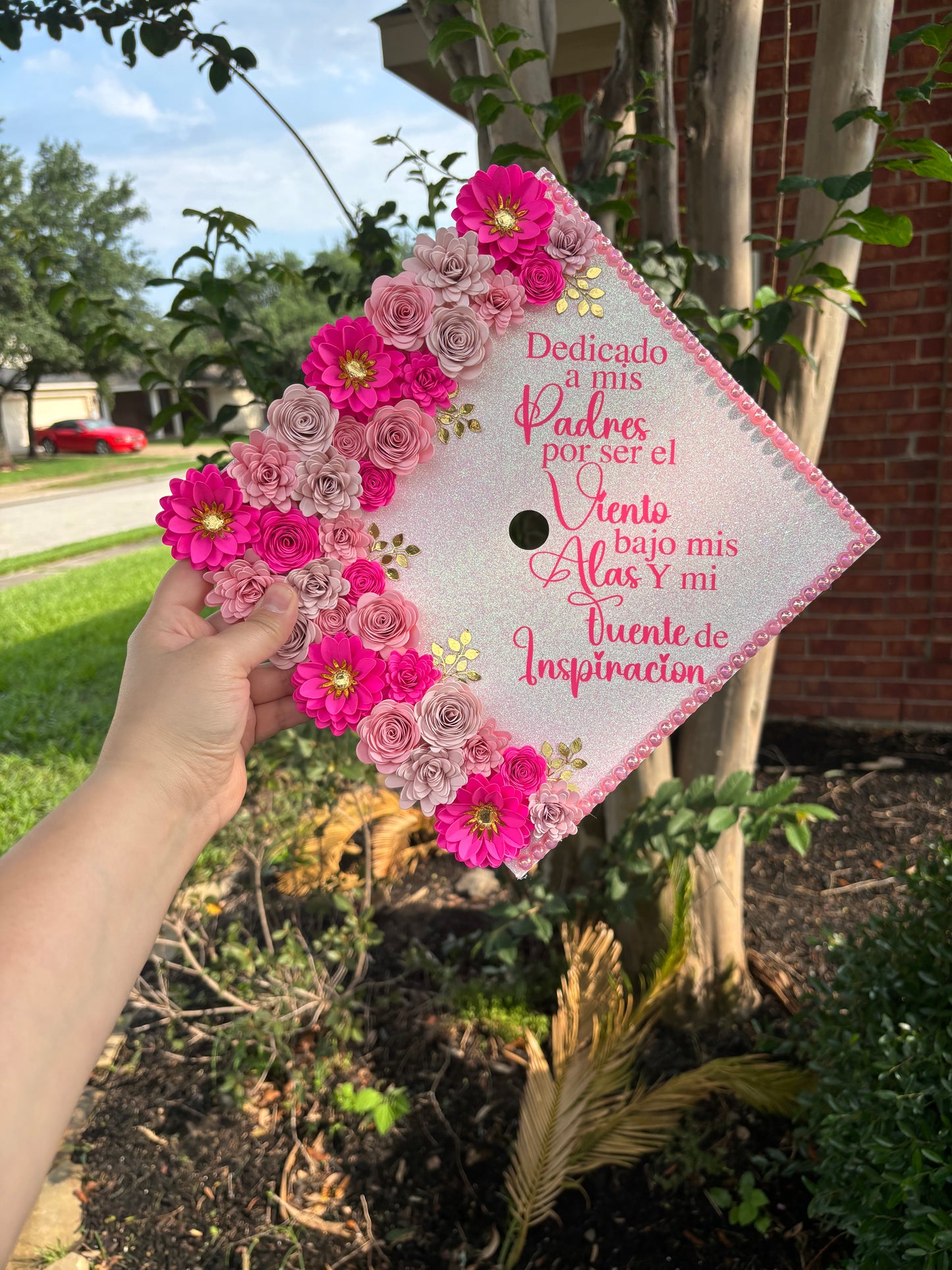 Grad Cap Topper/Half quote & Flowers