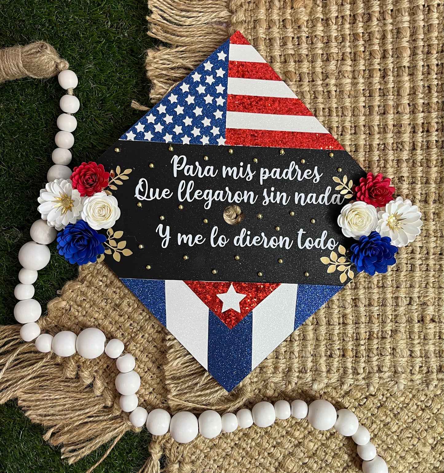 Grad Cap Topper 2 Country flags & Flowers