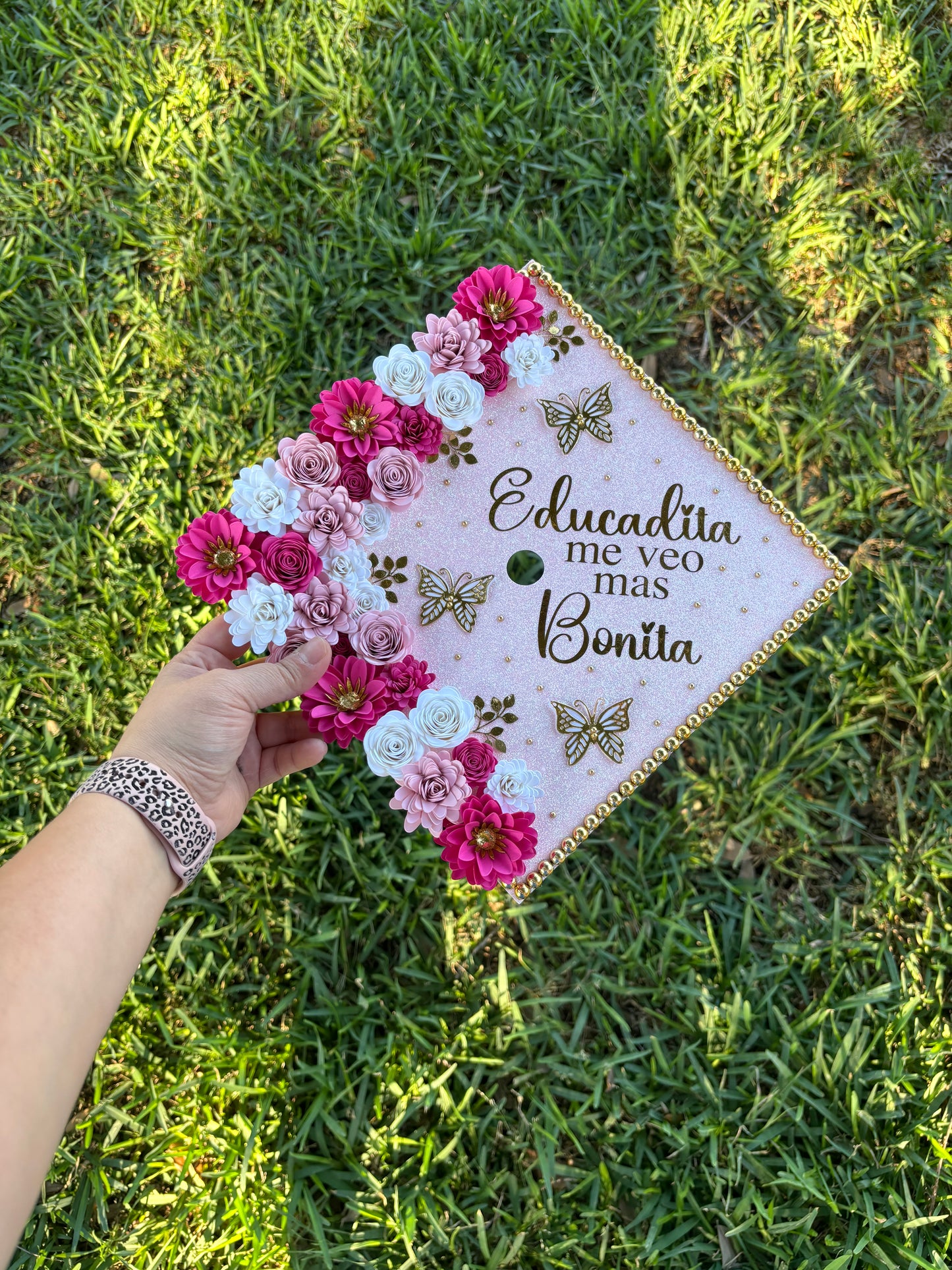 Grad Cap Topper/Half quote & Flowers