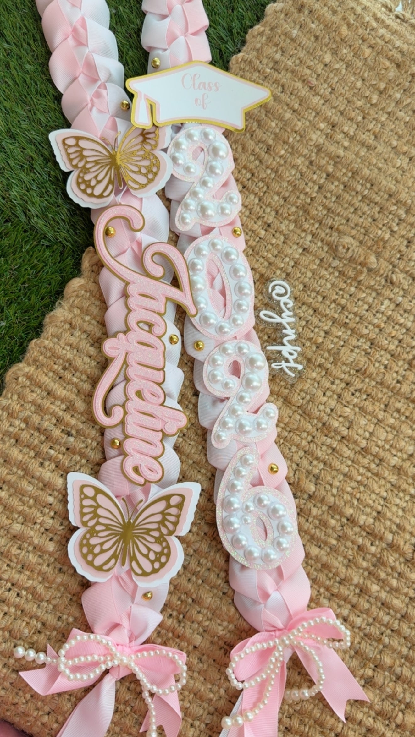 Custom Graduation Lei Coquette Pearls #s (CURSIVE NAME)