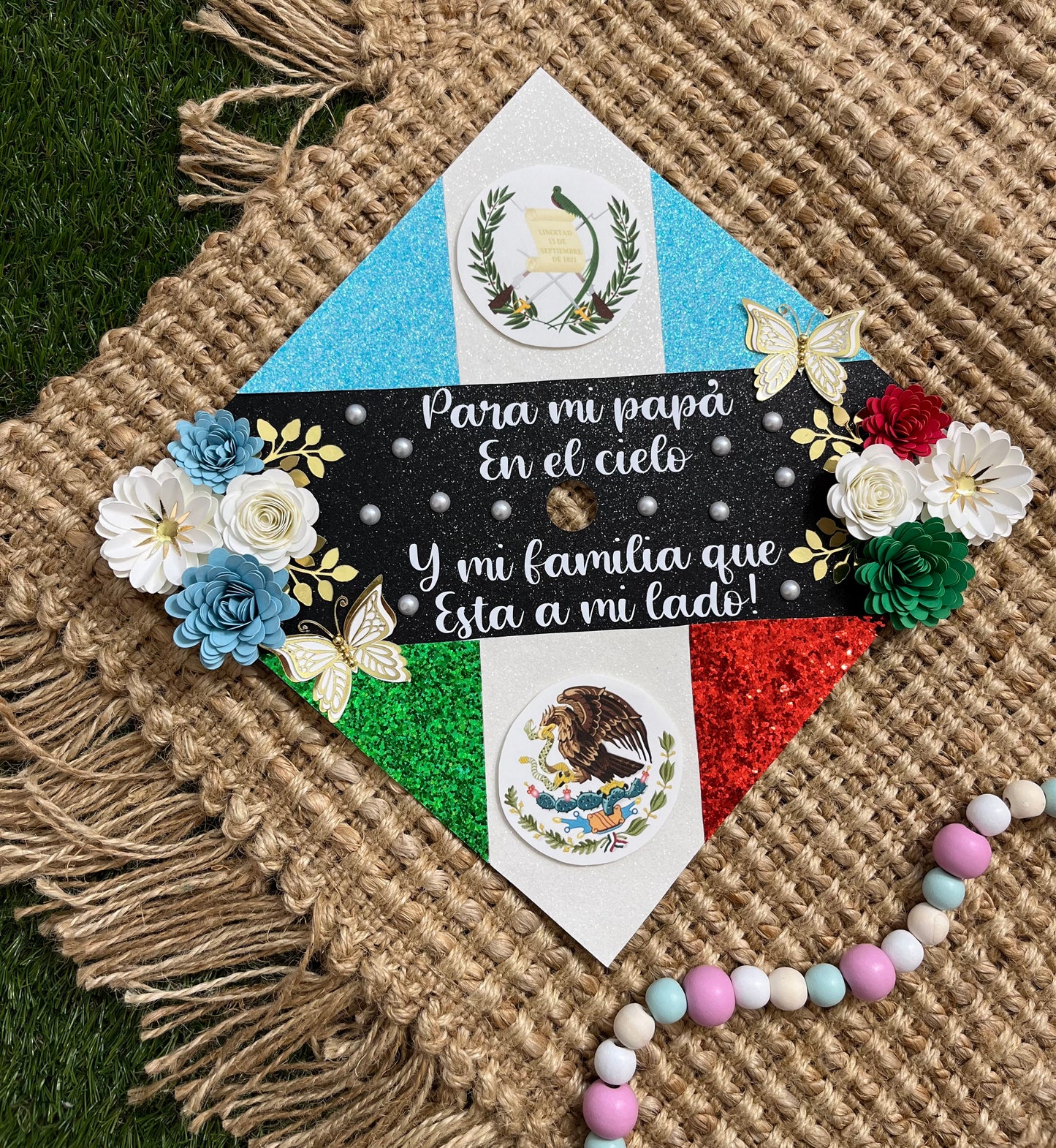 Grad Cap Topper 2 Country flags & Flowers