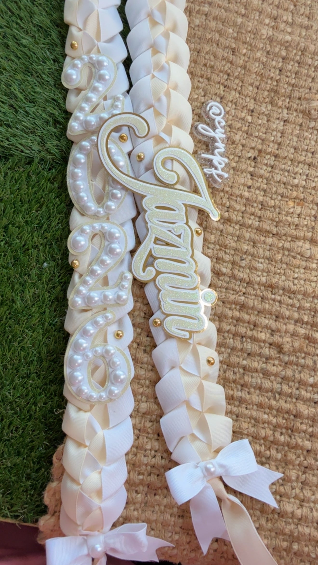 Custom Graduation Lei Coquette Pearls #s (CURSIVE NAME)
