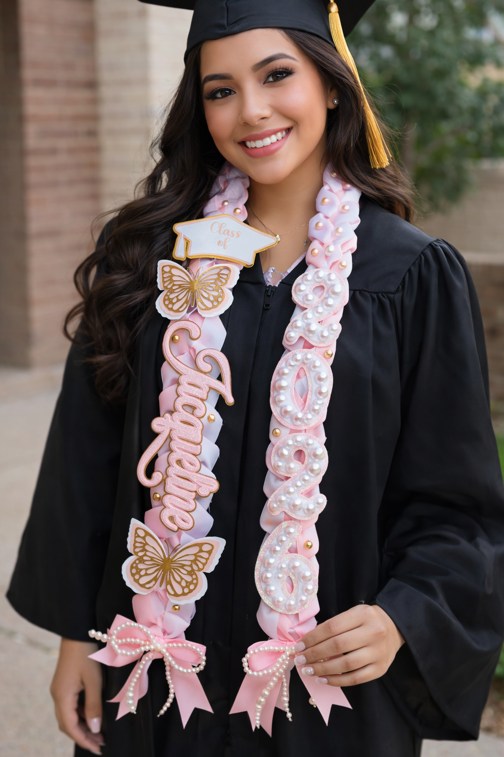 Custom Graduation Lei Coquette Pearls #s (CURSIVE NAME)