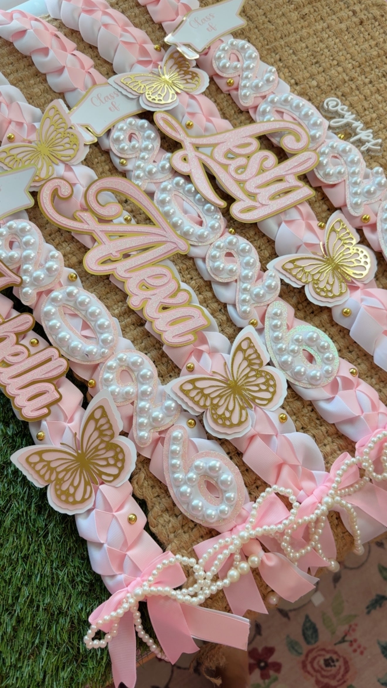 Custom Graduation Lei Coquette Pearls #s (CURSIVE NAME)