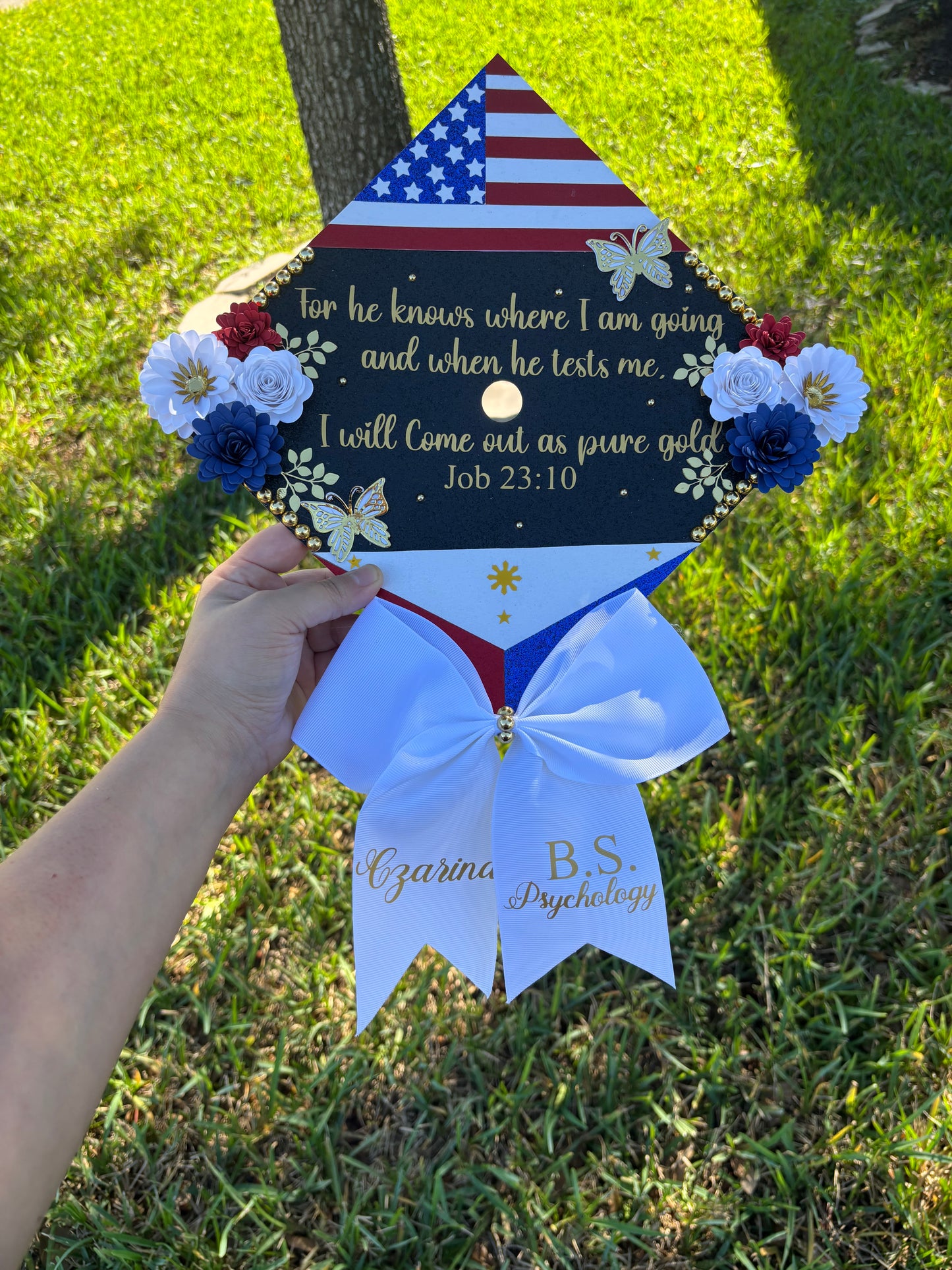 Grad Cap Topper 2 Country flags & Flowers