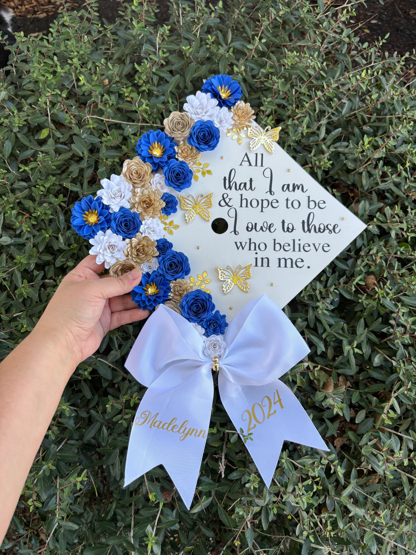 Grad Cap Topper/Half quote & Flowers