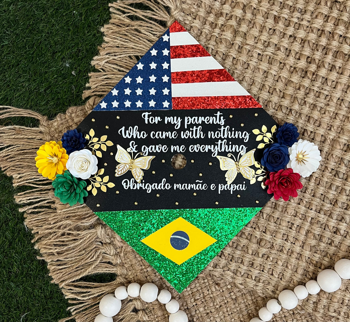 Grad Cap Topper 2 Country flags & Flowers