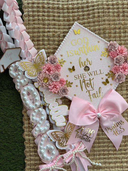 Grad cap topper & Grad Lei Bundle Coquette theme