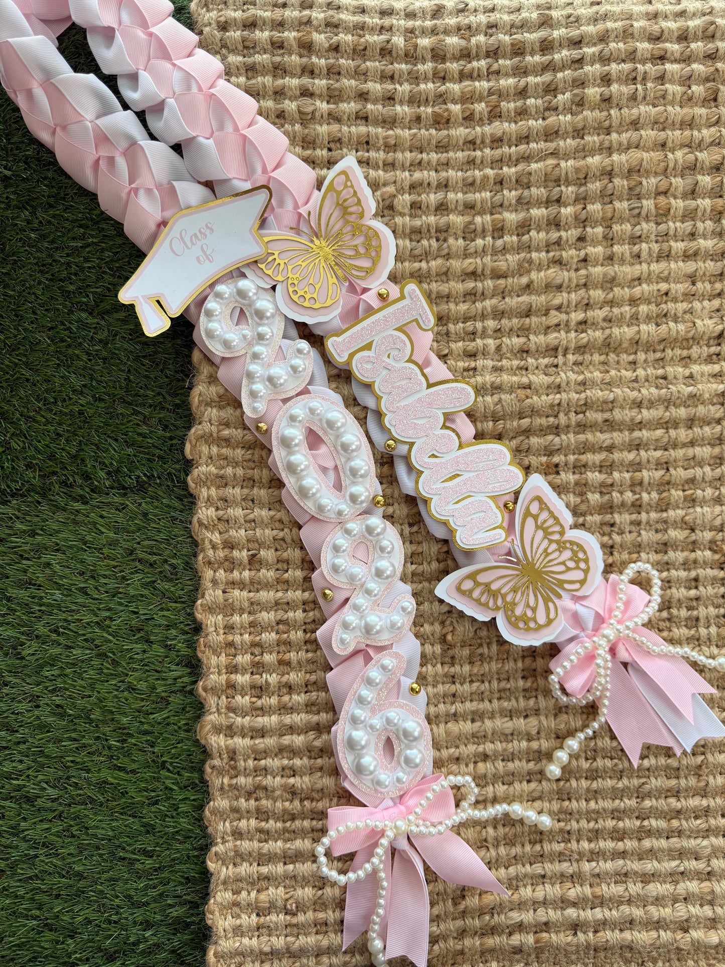 Custom Graduation Lei Coquette Pearls #s (CURSIVE NAME)