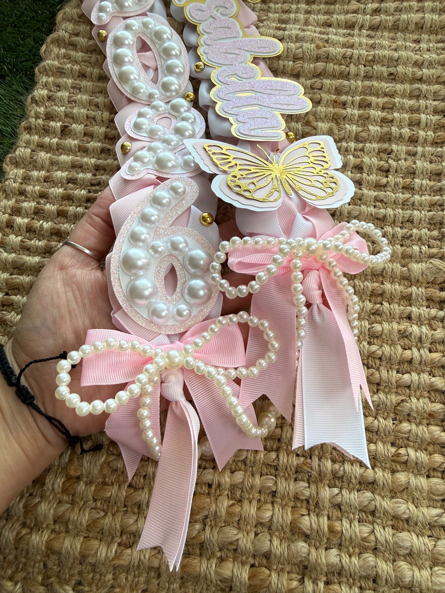 Custom Graduation Lei Coquette Pearls #s (CURSIVE NAME)