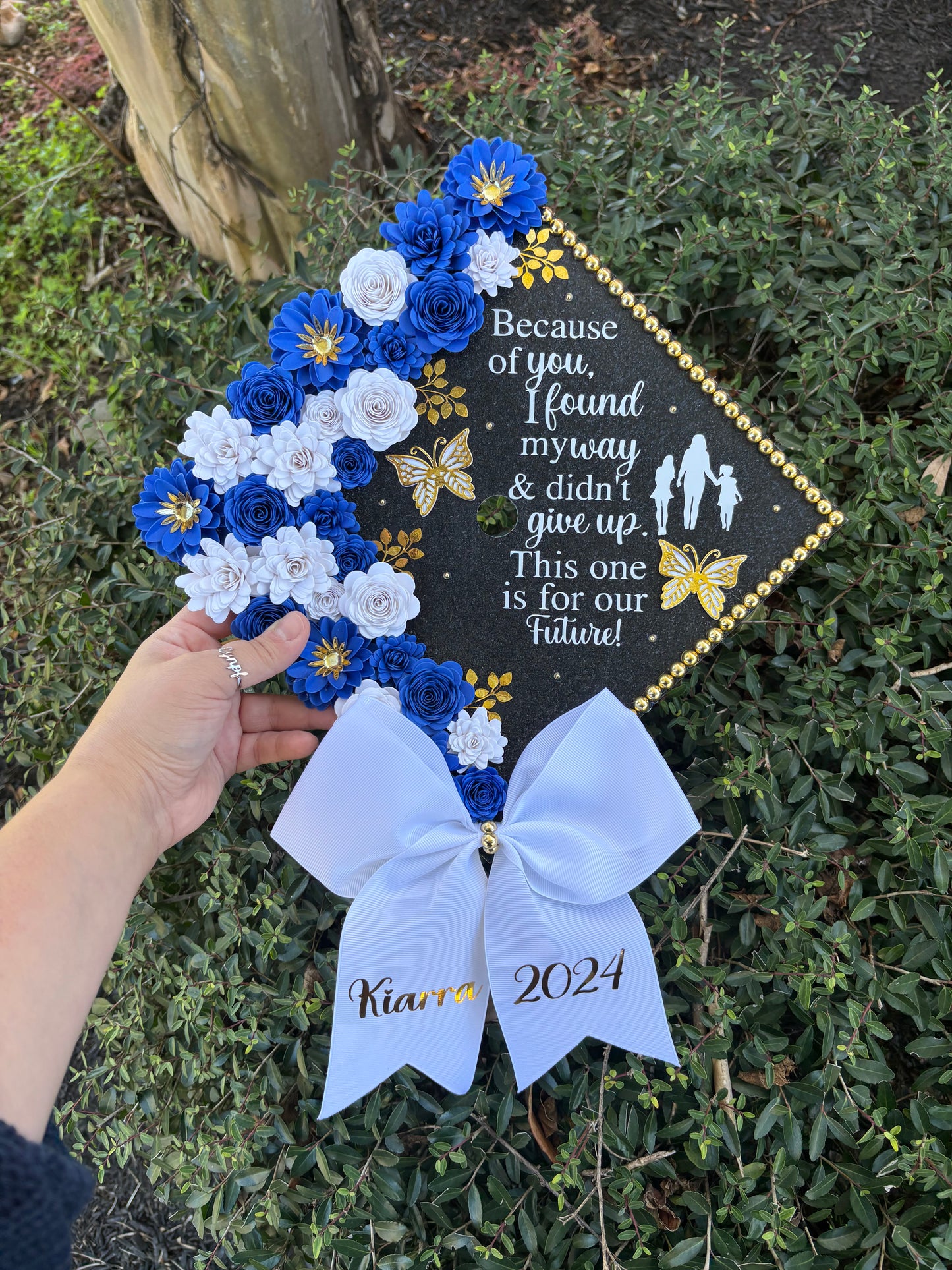 Grad Cap Topper/Half quote & Flowers