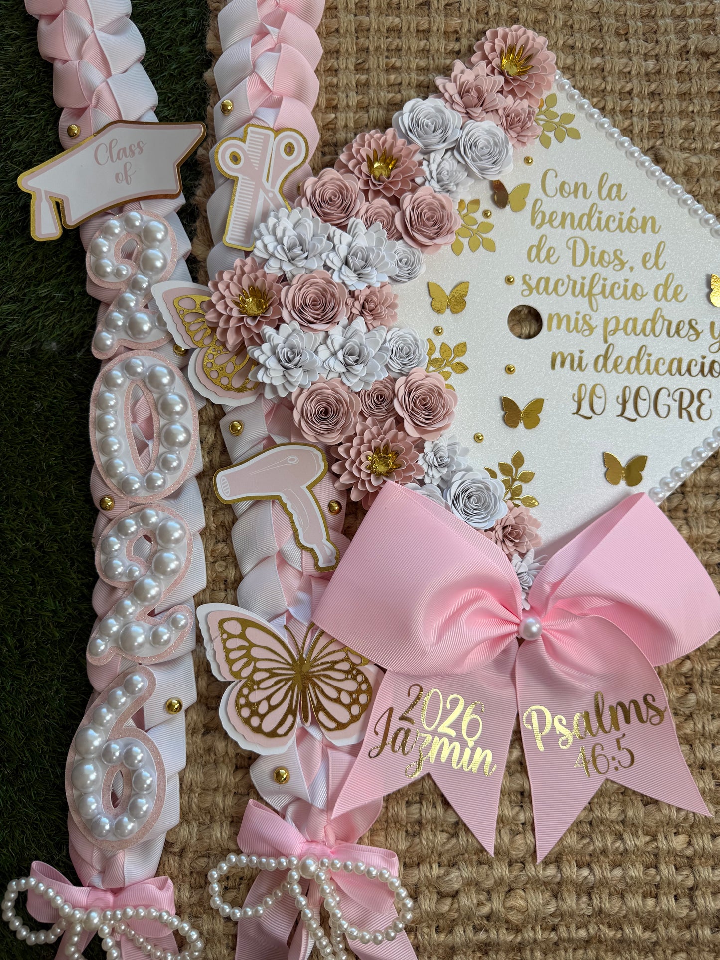 Grad cap topper & Grad Lei Bundle Coquette theme