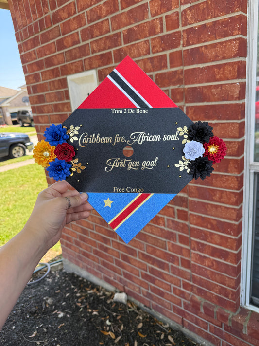 Grad Cap Topper 2 Country flags & Flowers
