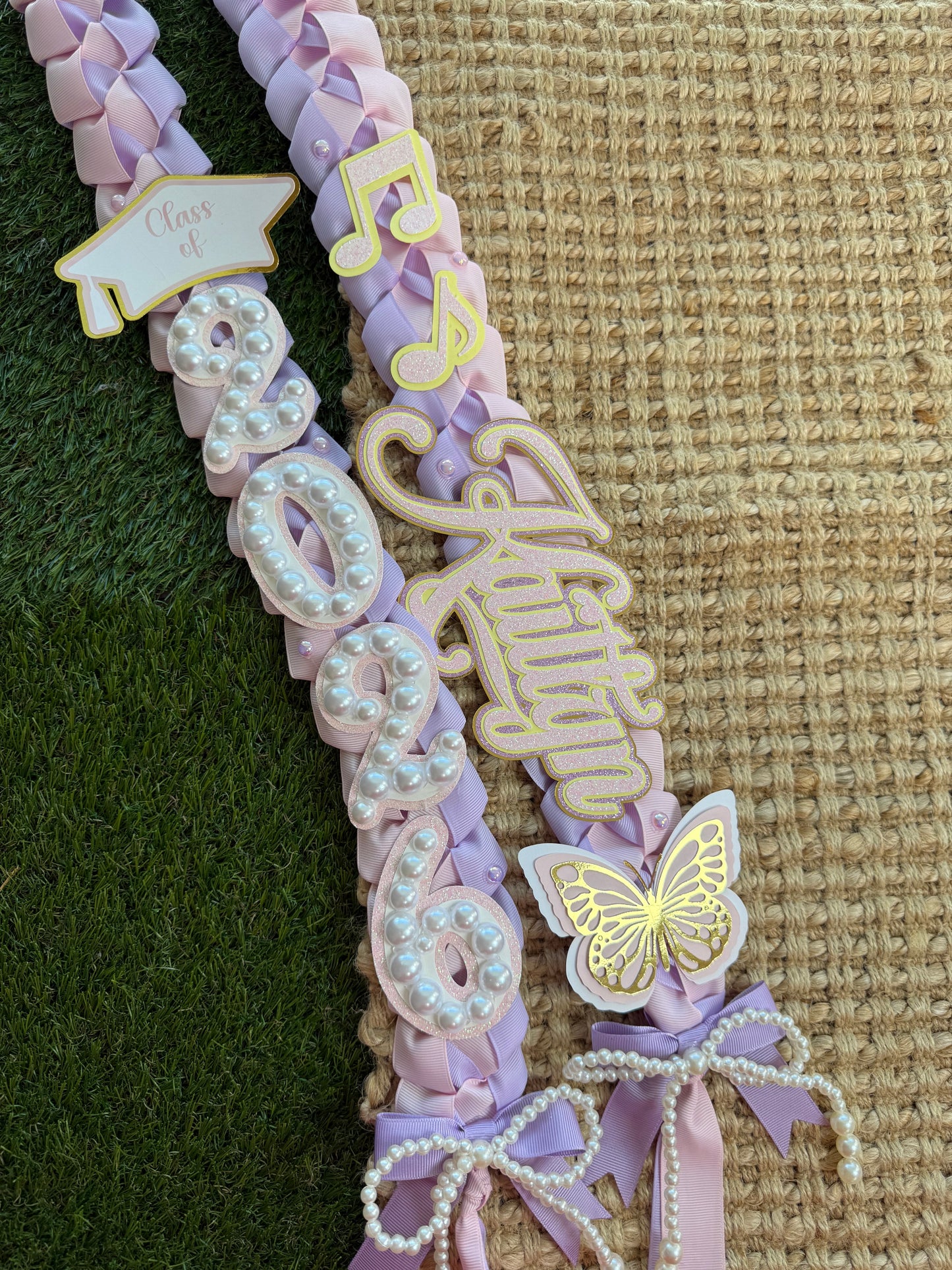 Custom Graduation Lei Coquette Pearls #s (CURSIVE NAME)