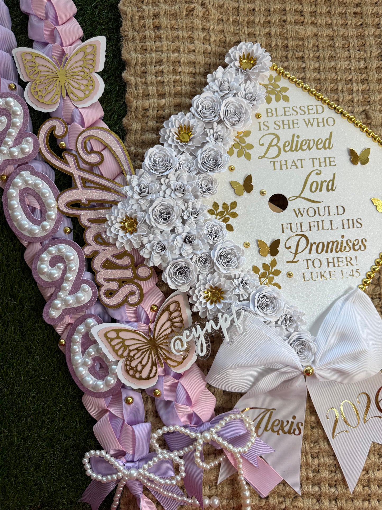 Grad cap topper & Grad Lei Bundle Coquette theme