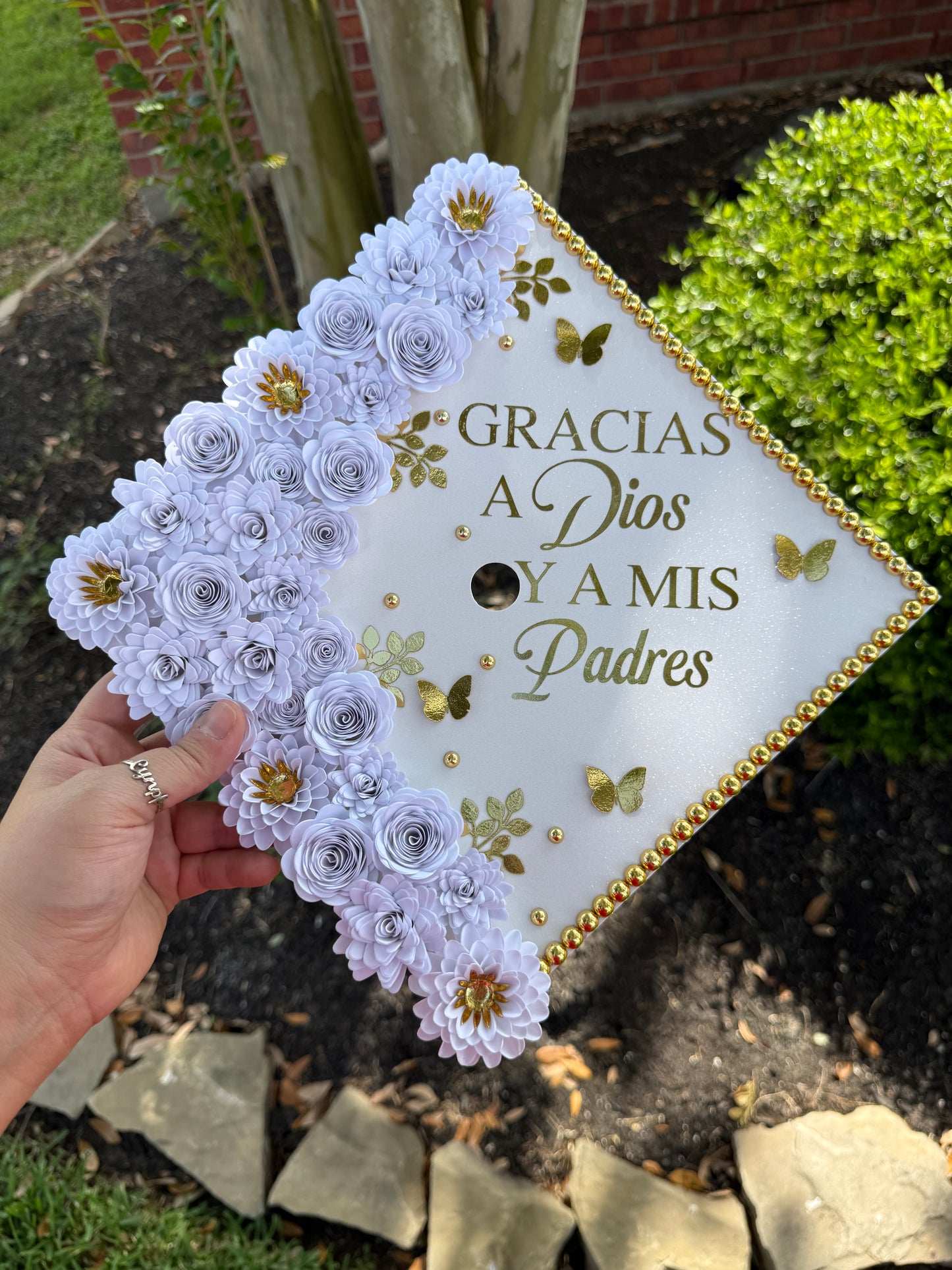 Grad Cap Topper/Half quote & Flowers