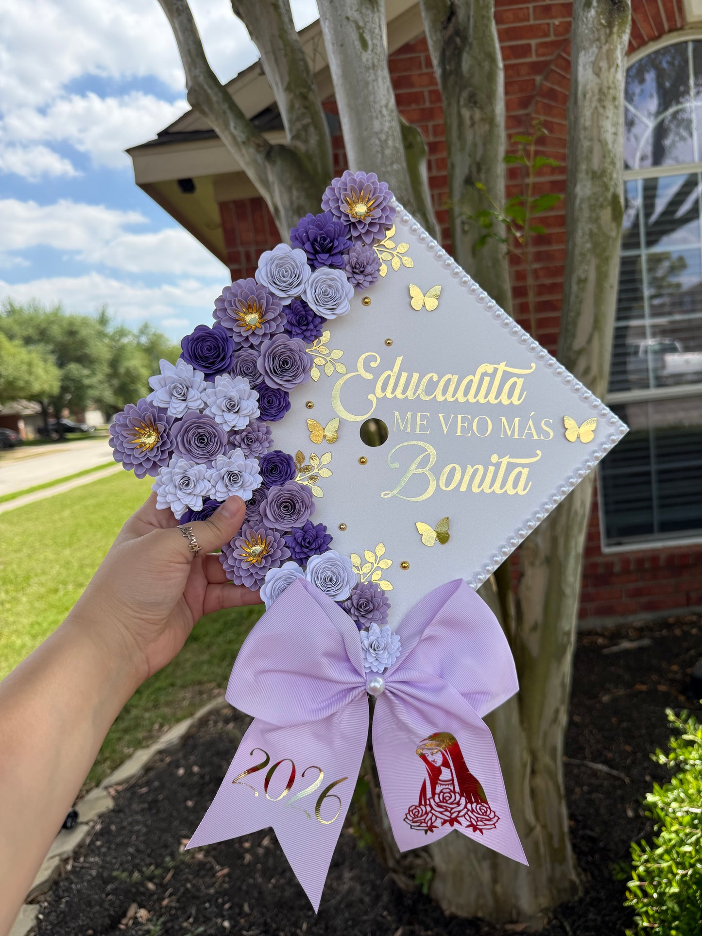 Grad Cap Topper/Half quote & Flowers