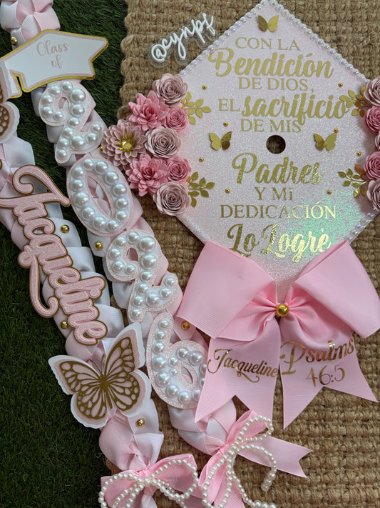 Grad cap topper & Grad Lei Bundle Coquette theme