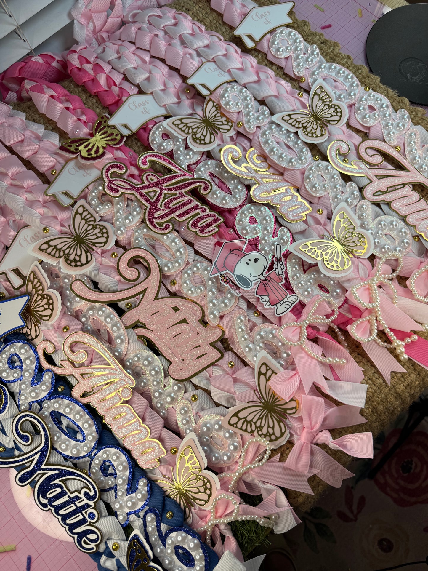 Custom Graduation Lei Coquette Pearls #s (CURSIVE NAME)
