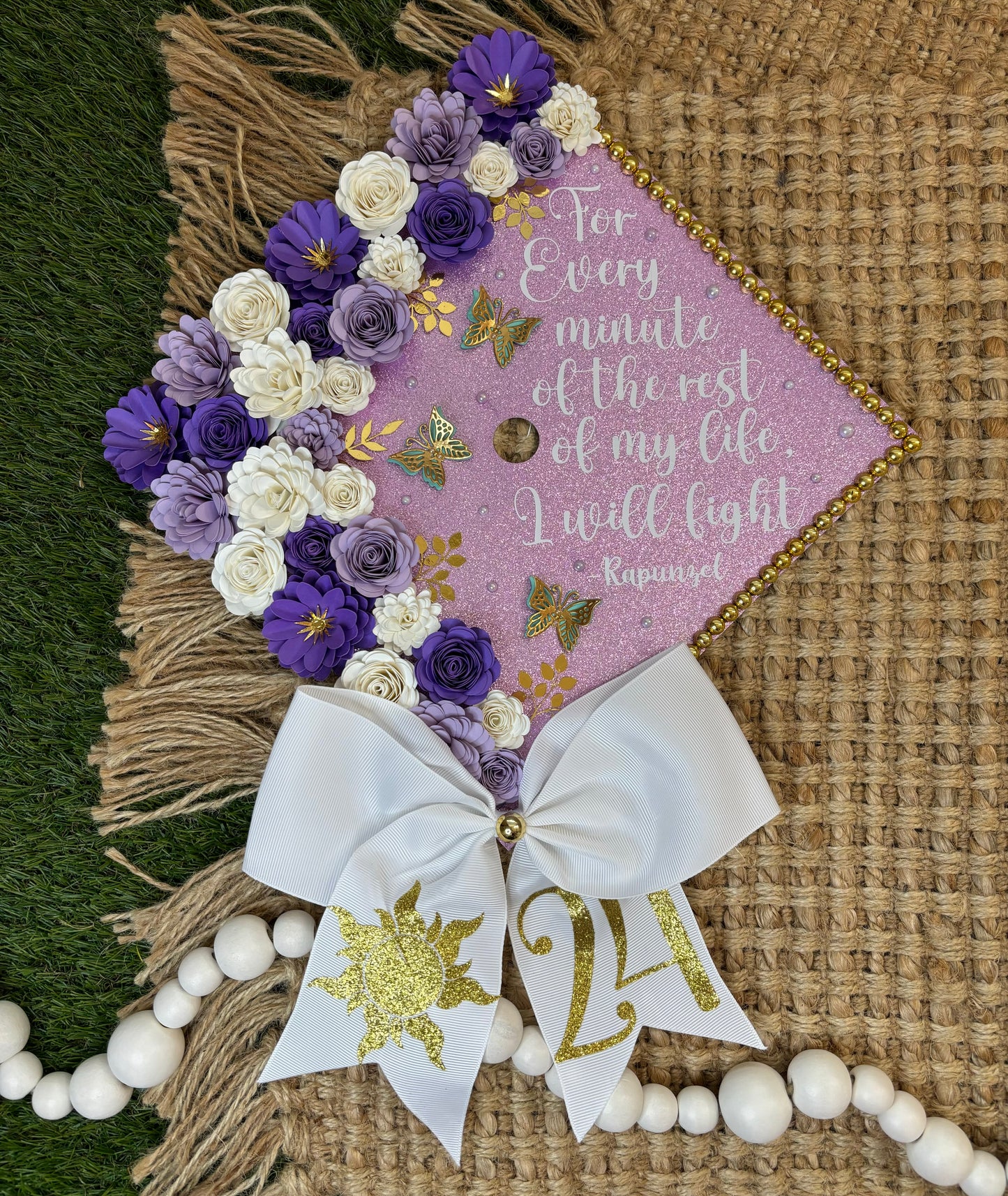 Grad Cap Topper/Half quote & Flowers