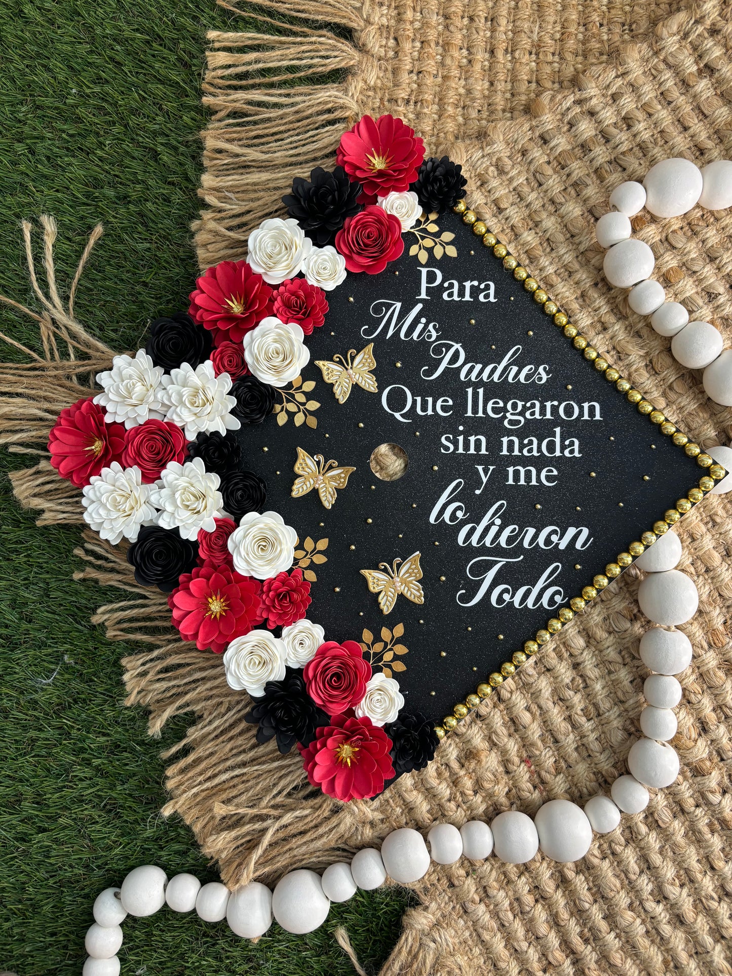 Grad Cap Topper/Half quote & Flowers