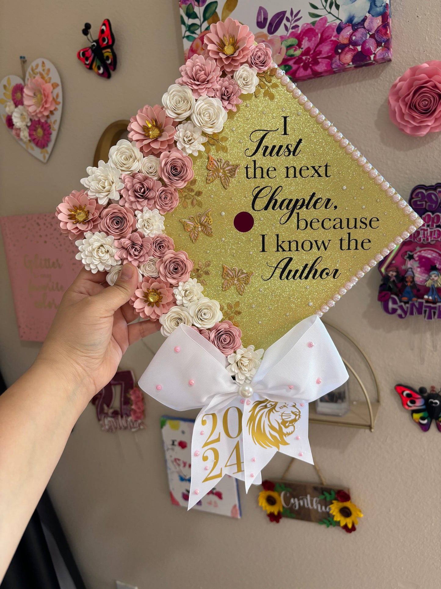 Grad Cap Topper/Half quote & Flowers