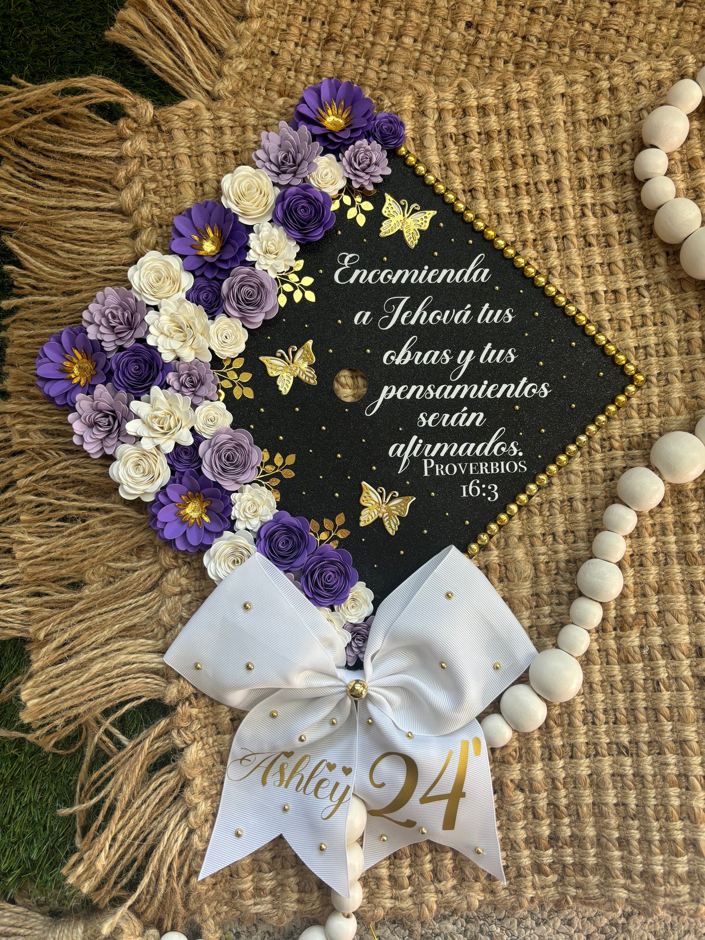 Grad Cap Topper/Half quote & Flowers