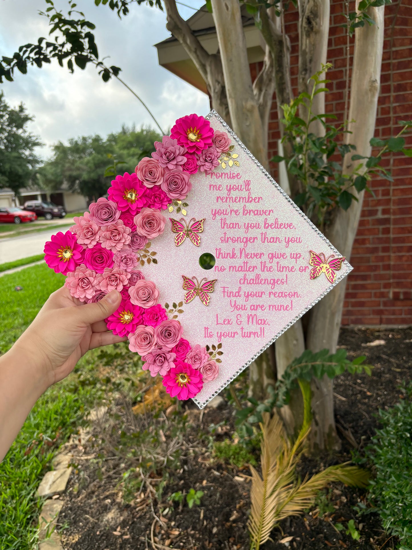 Grad Cap Topper/Half quote & Flowers