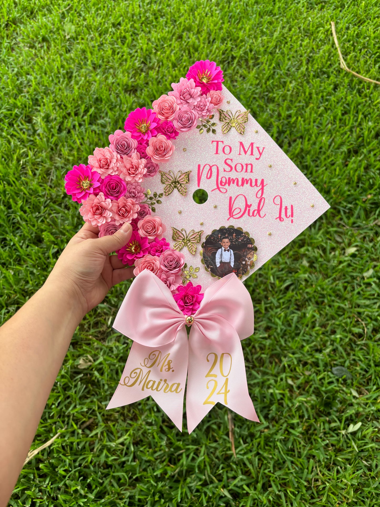 Grad Cap Topper/Half quote & Flowers