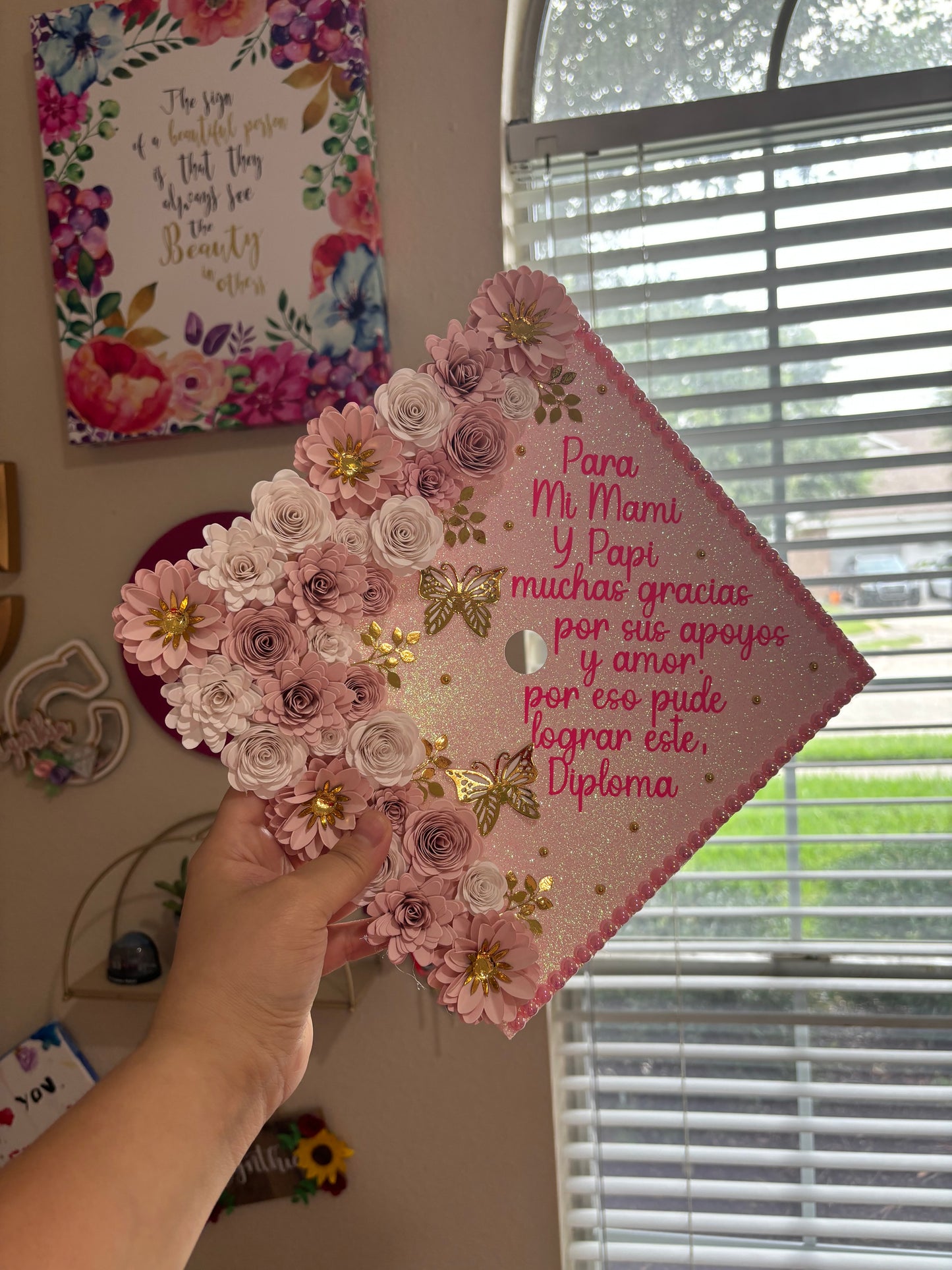 Grad Cap Topper/Half quote & Flowers