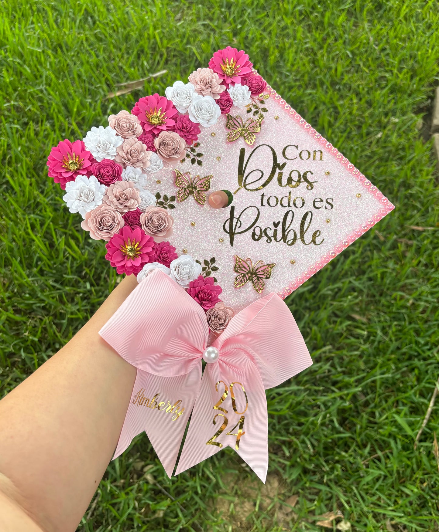 Grad Cap Topper/Half quote & Flowers