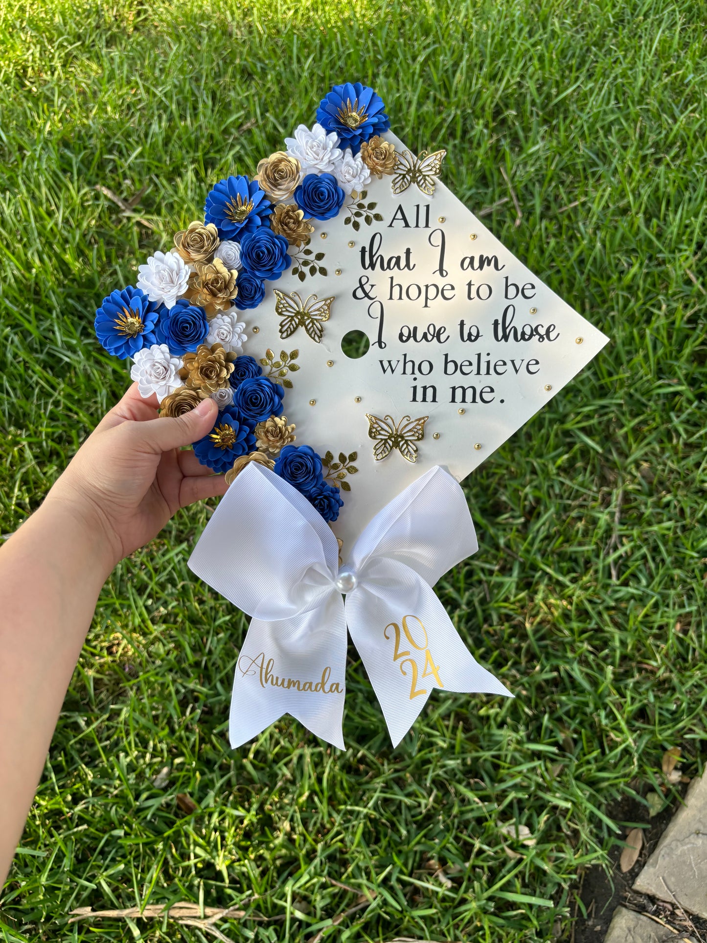 Grad Cap Topper/Half quote & Flowers