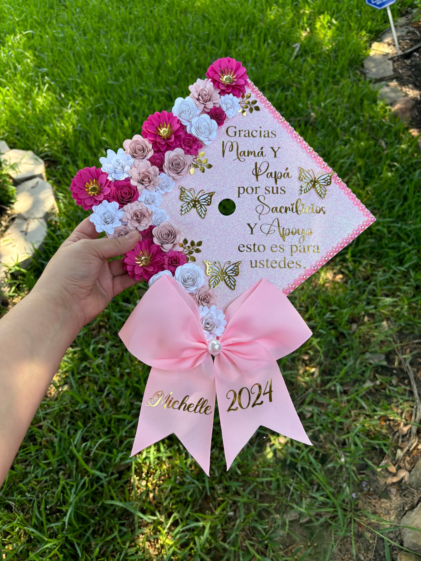 Grad Cap Topper/Half quote & Flowers