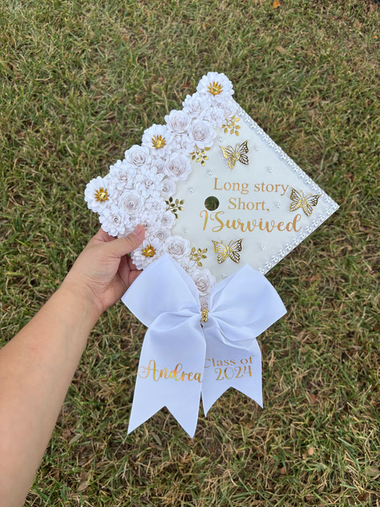 Grad Cap Topper/Half quote & Flowers