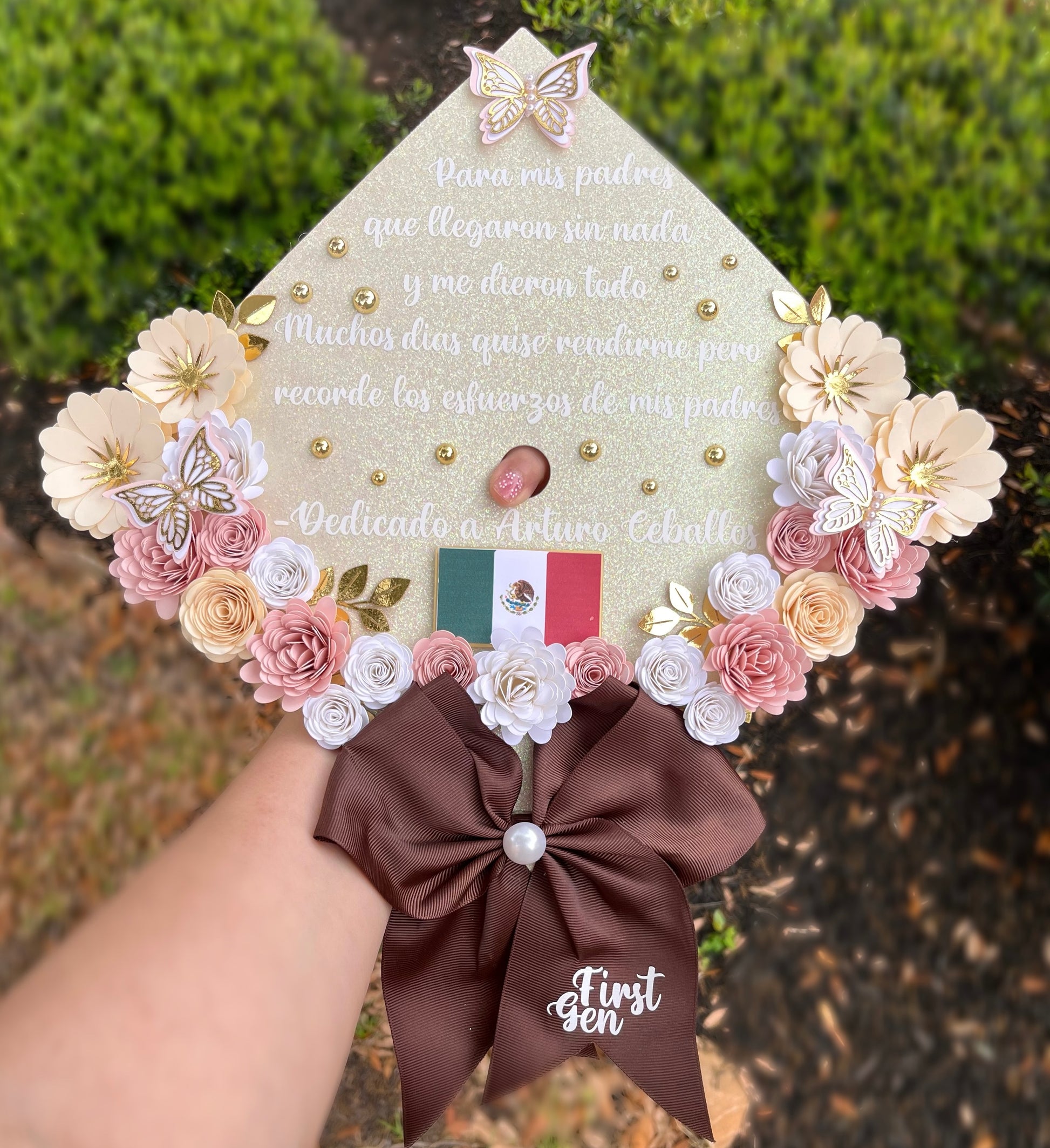 Graduation Cap Toppers/ Flower Graduation Cap/ Glitter Graduation Cap/  Customizable/ Cap Topper With Blings/ Rose Gold 